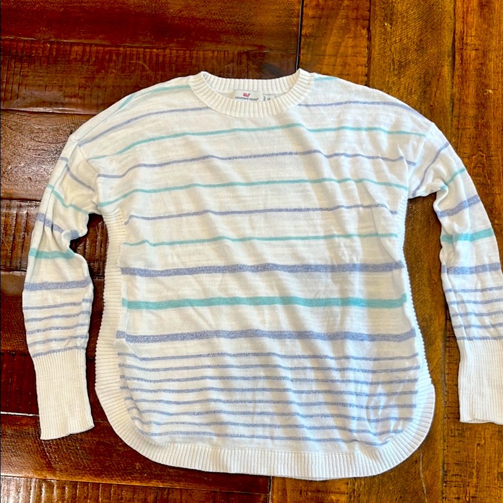 Vineyard Vines White, Blue and Aqua Crewneck Sweater